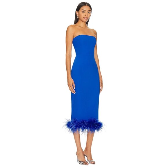 Amanda Uprichard X Revolve Simpson Dress in Cobalt Small New Womens Midi Feather - Picture 3 of 10